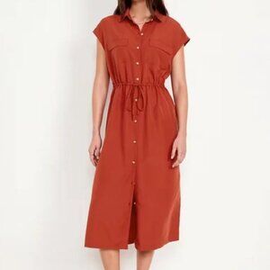 Old Navy Waist Defined Midi Shirt Dress